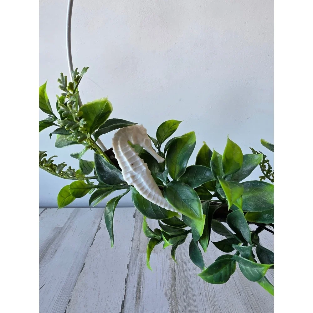 Seahorse plant hanging Beach bathroom decor white green shabby chic unique